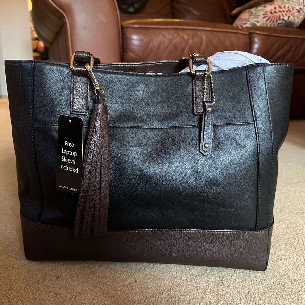 Wilsons Leather Black and Brown Tote